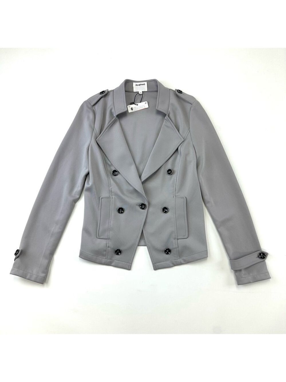 Desigual NWT grey ponte jersey unlined blazer Size 4 military style neutral
